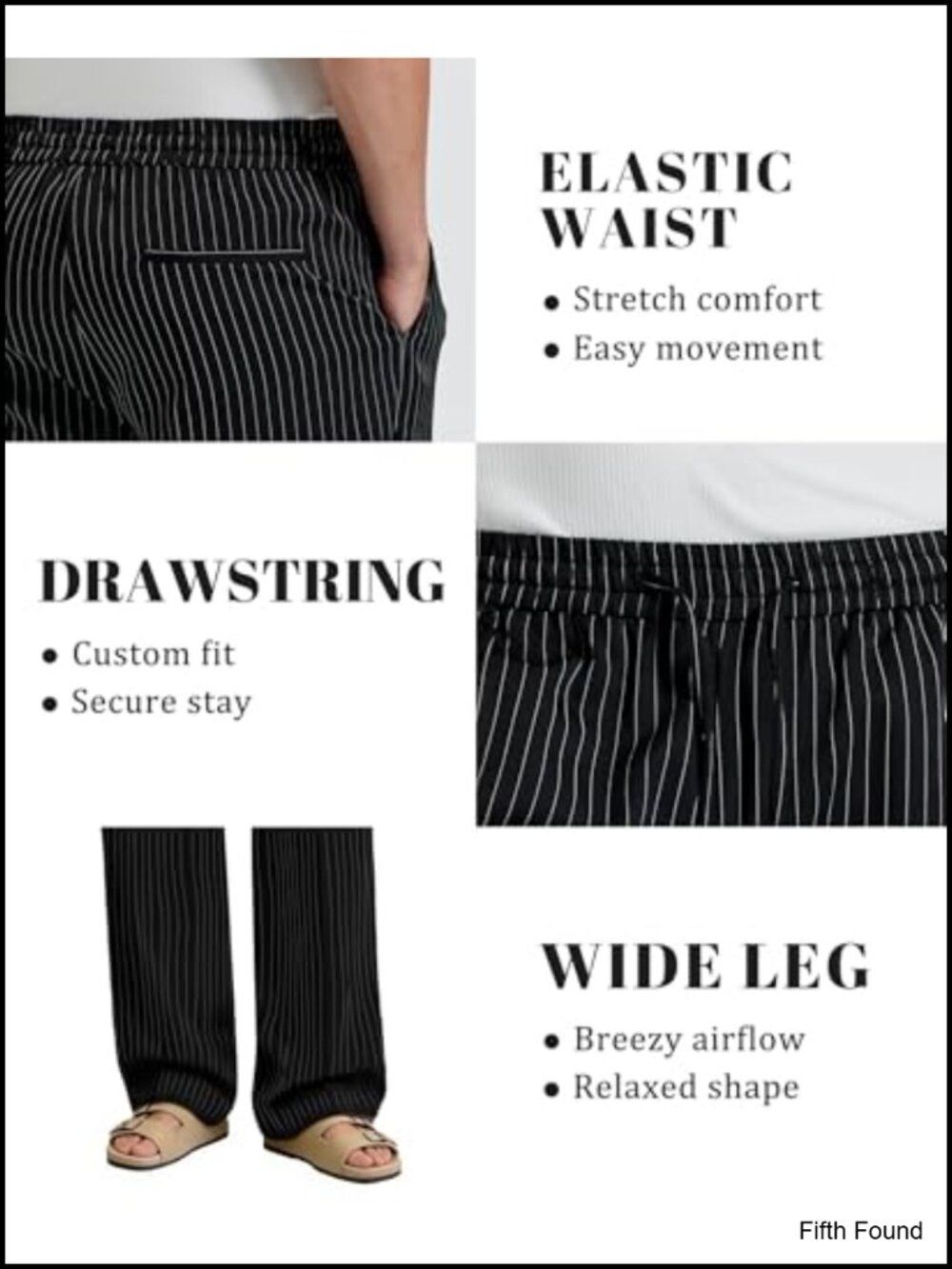 Mens Pinstripe Casual Pants Old Money Baggy Pleated Drawstring Wide Leg - Picture 5 of 6